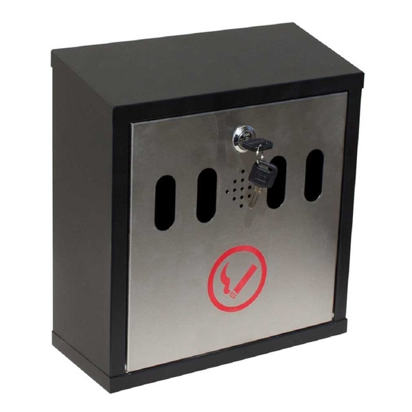 Qualarc Hayward wall mount cigarette ash receptacle, black w/stainless WF-8022